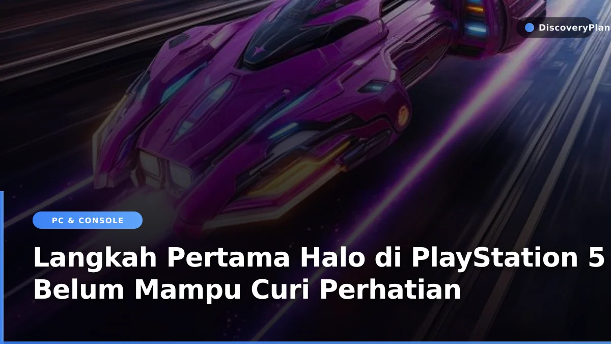 Patung Master Chief berdampingan dengan konsol PlayStation 5